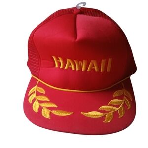 Hawaii Snapback Hat Foam Front Red Trucker Leaves Rope Cap Unisex Adult VTG